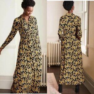 Boden Jessie Maxi Shirt Dress Black Yellow Floral Size 10R